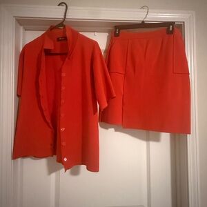 Hanifa Vibrant Orange Two-Piece Shirt & Skirt Set. Size Large